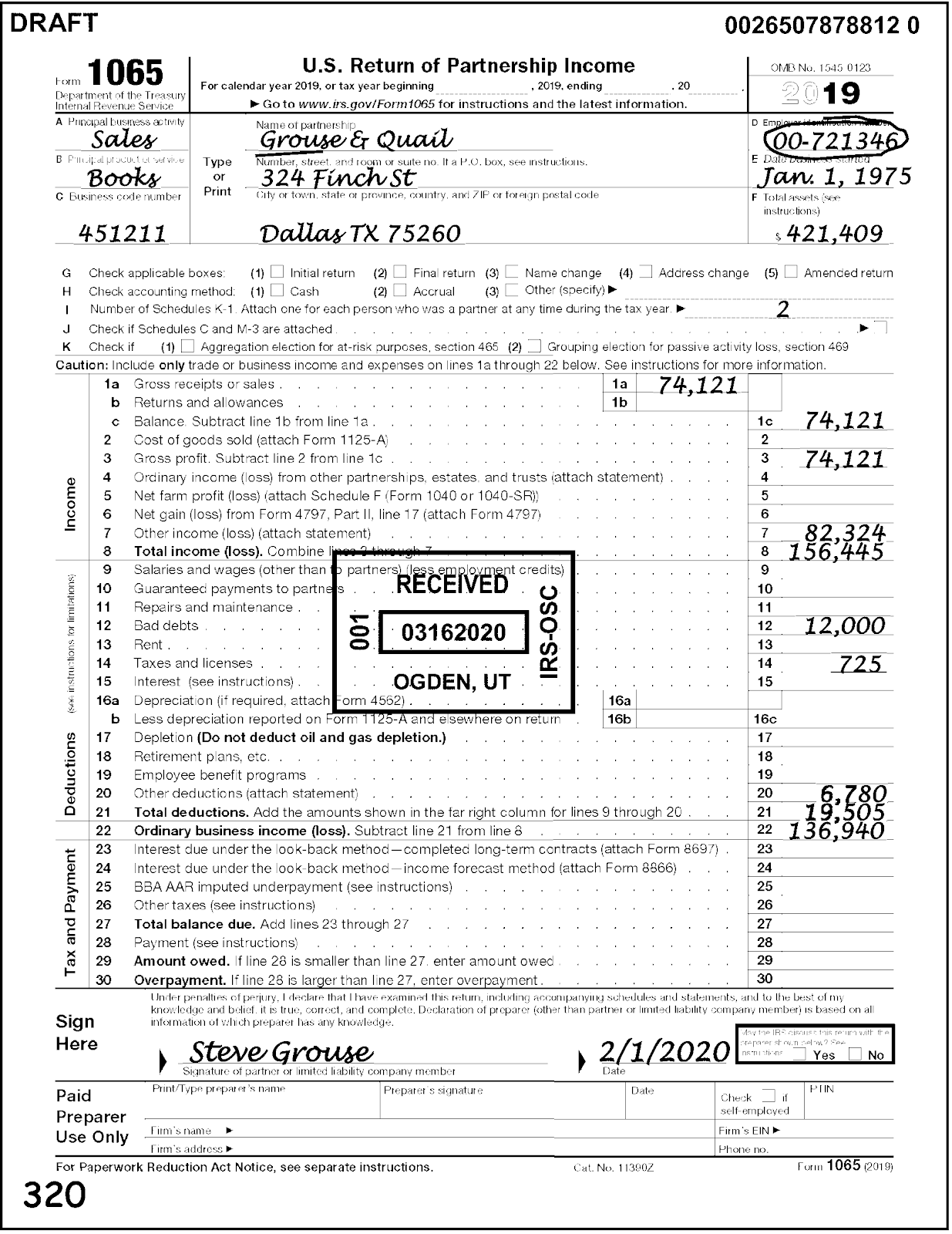 Where to send 1065 tax form kaserrb