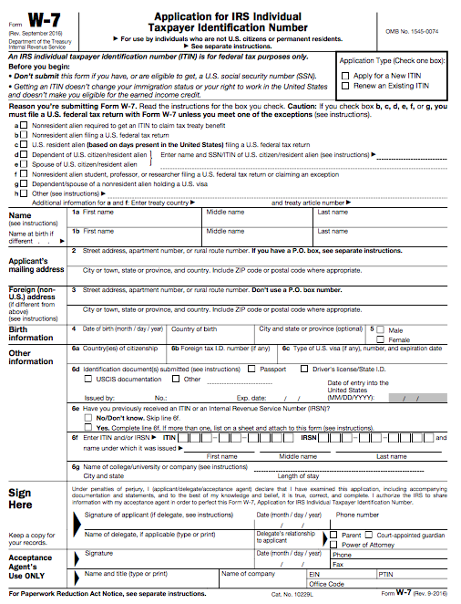 ITIN-W7 Form